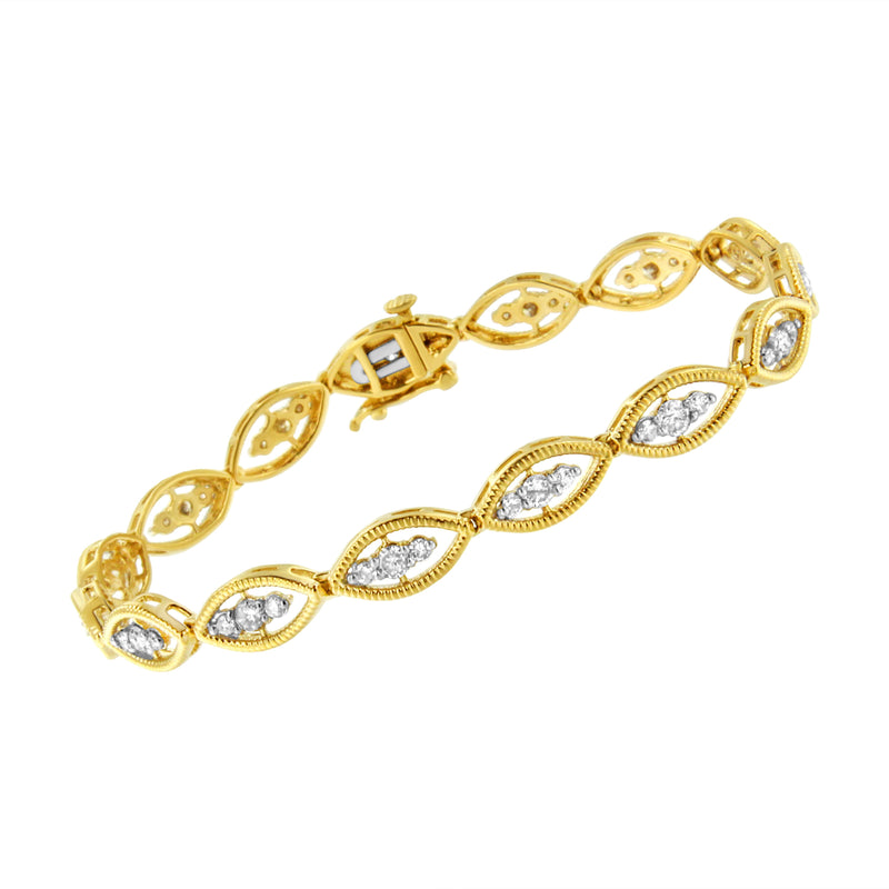 Bids.com 10K Yellow Gold Plated .925 Sterling Silver 1 cttw Prong Set Round-Cut Diamond Link Bracelet (J-K Color, I1-I2 Clarity) - 7.25" Bracelets