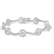 Bids.com .925 Sterling Silver 3.0 Cttw Diamond Halo Square Shape Link Bracelet (I-J Color, I3 Clarity) - 7.25" Bracelets