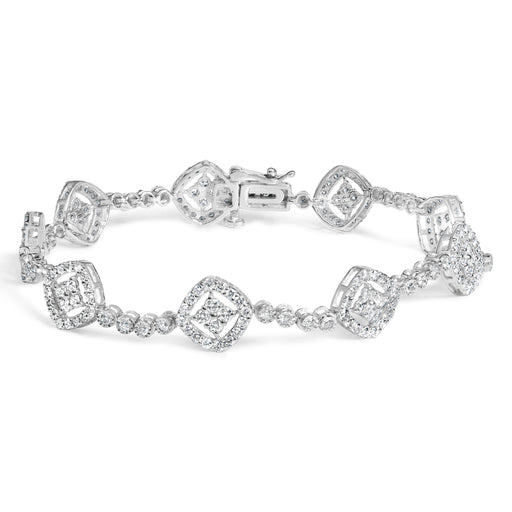 Bids.com .925 Sterling Silver 3.0 Cttw Diamond Halo Square Shape Link Bracelet (I-J Color, I3 Clarity) - 7.25" Bracelets