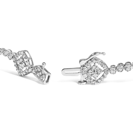 Bids.com .925 Sterling Silver 3.0 Cttw Diamond Halo Square Shape Link Bracelet (I-J Color, I3 Clarity) - 7.25" Bracelets