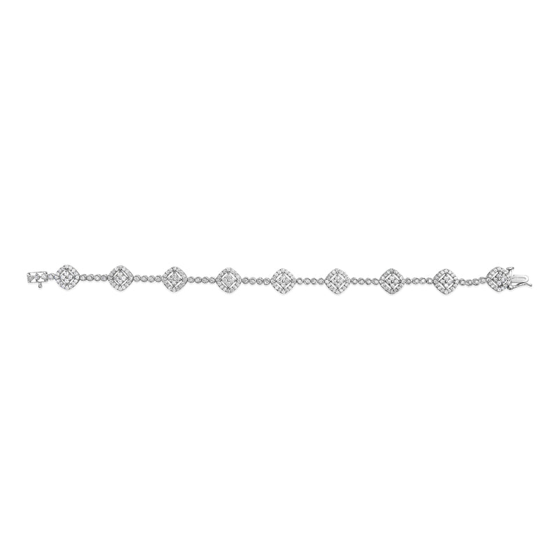 Bids.com .925 Sterling Silver 3.0 Cttw Diamond Halo Square Shape Link Bracelet (I-J Color, I3 Clarity) - 7.25" Bracelets