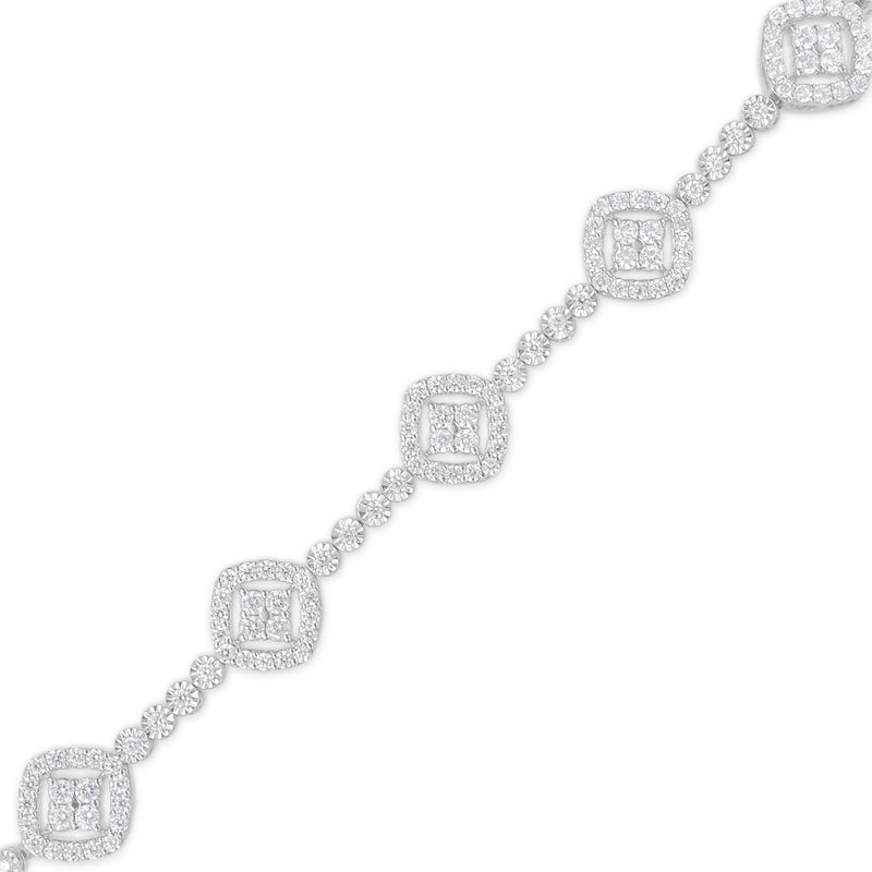 Bids.com .925 Sterling Silver 3.0 Cttw Diamond Halo Square Shape Link Bracelet (I-J Color, I3 Clarity) - 7.25" Bracelets