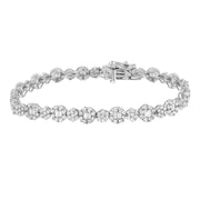 Bids.com 10K White Gold 4.0 cttw Brilliant Round-cut and Baguette Diamond Floral Cluster Link Bracelet (I-J Clarity, I1-I2 Color) - Size 7" Bracelets