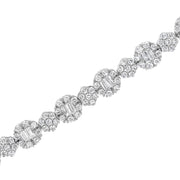 Bids.com 10K White Gold 4.0 cttw Brilliant Round-cut and Baguette Diamond Floral Cluster Link Bracelet (I-J Clarity, I1-I2 Color) - Size 7" Bracelets