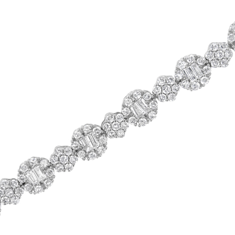 Bids.com 10K White Gold 4.0 cttw Brilliant Round-cut and Baguette Diamond Floral Cluster Link Bracelet (I-J Clarity, I1-I2 Color) - Size 7" Bracelets