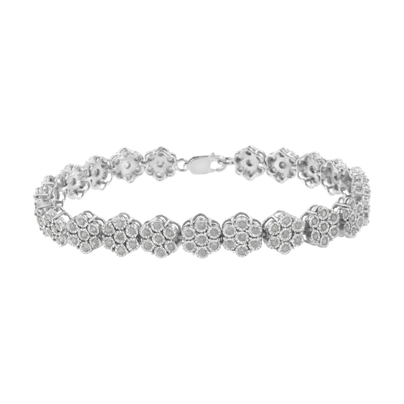 Bids.com .925 Sterling Silver 2.0 cttw Diamond 7 Stone Floral Cluster Link Bracelet (I-J Color, I3 Clarity) -7.25" Bracelets