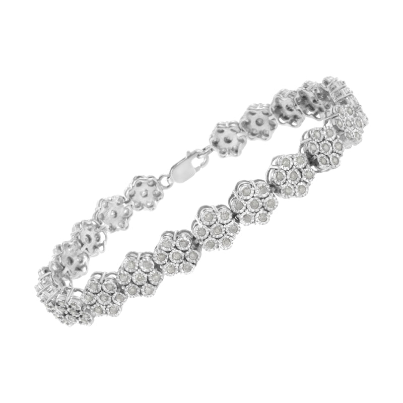 Bids.com .925 Sterling Silver 2.0 cttw Diamond 7 Stone Floral Cluster Link Bracelet (I-J Color, I3 Clarity) -7.25" Bracelets
