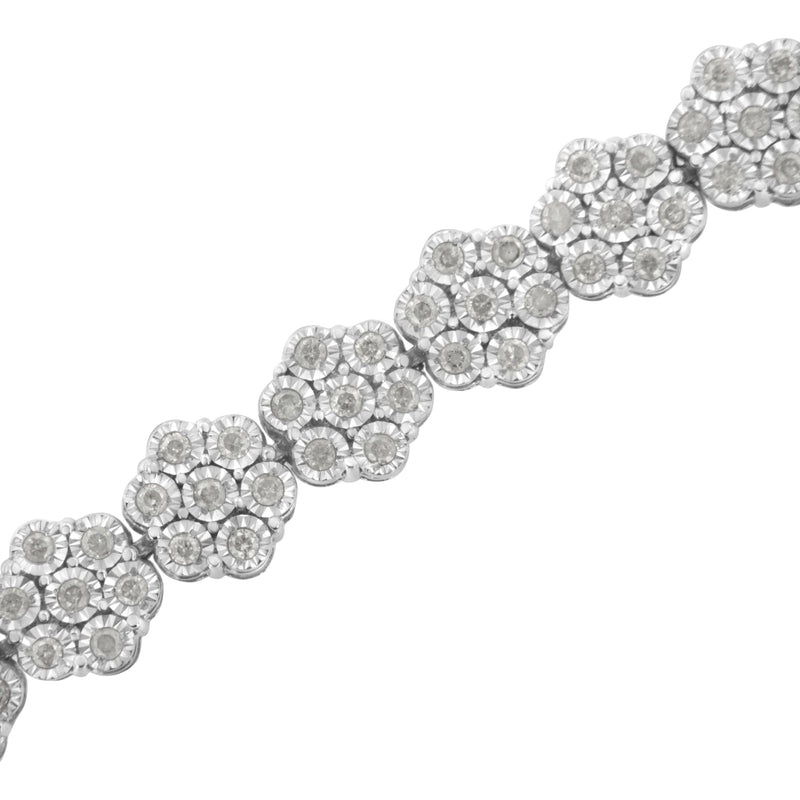Bids.com .925 Sterling Silver 2.0 cttw Diamond 7 Stone Floral Cluster Link Bracelet (I-J Color, I3 Clarity) -7.25" Bracelets