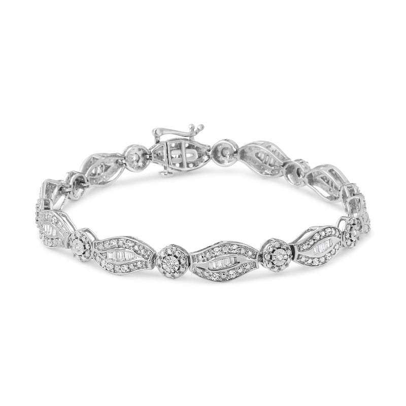 Bids.com .925 Sterling Silver 1 cttw Diamond Double Leaf and Bezel Link Bracelet (I-J Clarity, I2-I3 Color) - Size 7.25" Bracelets
