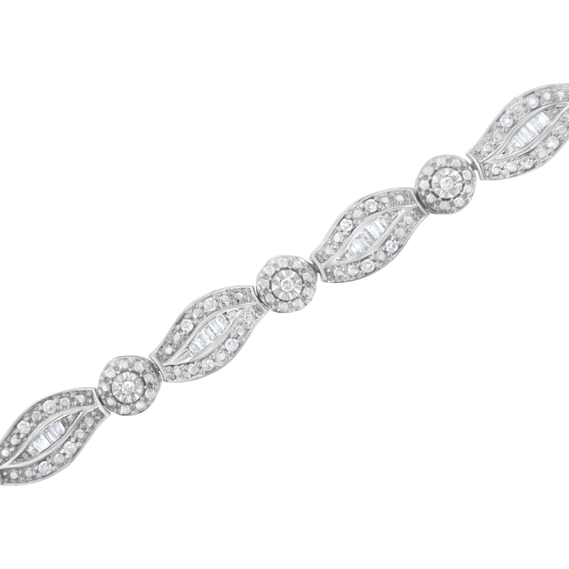 Bids.com .925 Sterling Silver 1 cttw Diamond Double Leaf and Bezel Link Bracelet (I-J Clarity, I2-I3 Color) - Size 7.25" Bracelets