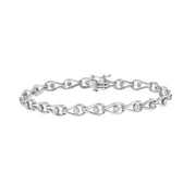 Bids.com .925 Sterling Silver 1/10 Cttw Miracle-Set Diamond Pear Shape and Bezel Link Bracelet (I-J Color, I3 Clarity) - 7.25" Bracelets