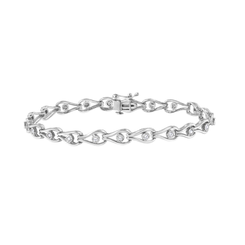 Bids.com .925 Sterling Silver 1/10 Cttw Miracle-Set Diamond Pear Shape and Bezel Link Bracelet (I-J Color, I3 Clarity) - 7.25" Bracelets