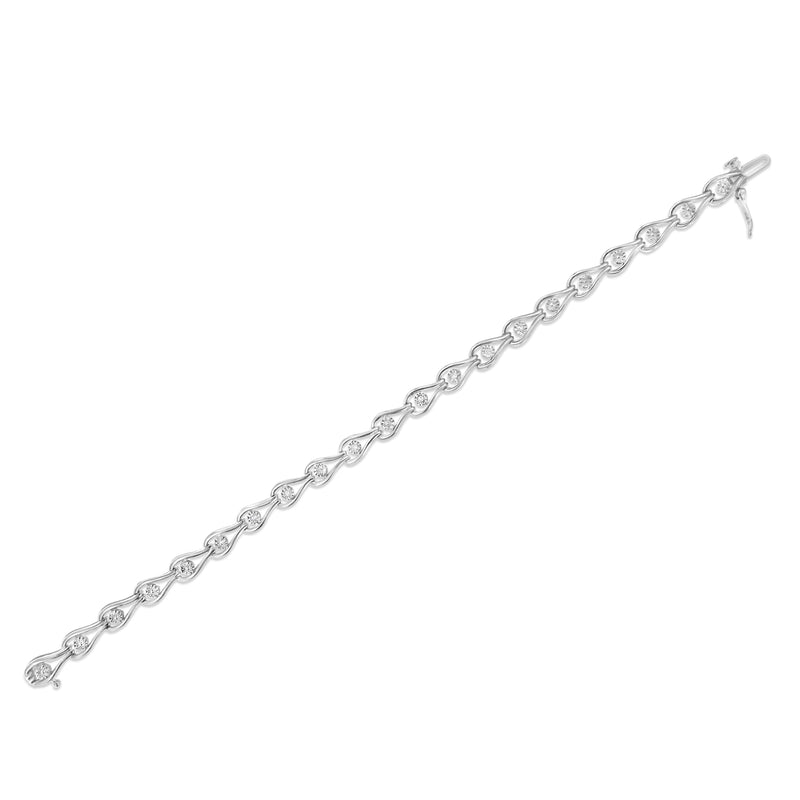 Bids.com .925 Sterling Silver 1/10 Cttw Miracle-Set Diamond Pear Shape and Bezel Link Bracelet (I-J Color, I3 Clarity) - 7.25" Bracelets
