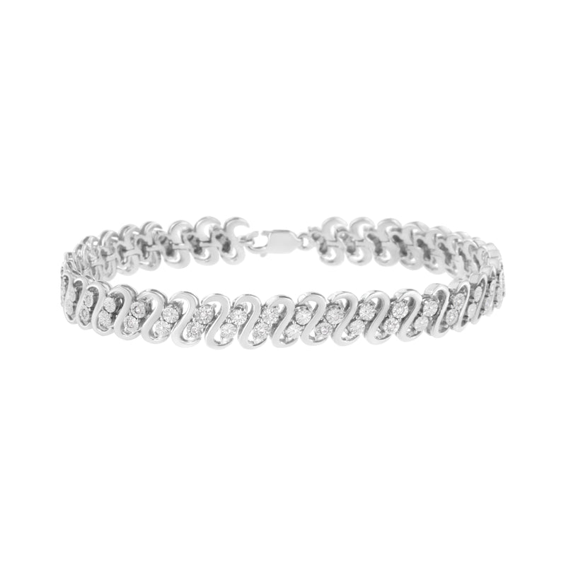 Bids.com .925 Sterling Silver 1/4 cttw Round-Cut Diamond Double Row Wrapped S-Link Bracelet (I-J Color, I2-I3 Clarity) - Size 7.25" Bracelets