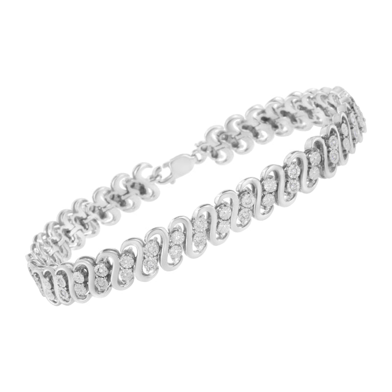 Bids.com .925 Sterling Silver 1/4 cttw Round-Cut Diamond Double Row Wrapped S-Link Bracelet (I-J Color, I2-I3 Clarity) - Size 7.25" Bracelets