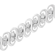 Bids.com .925 Sterling Silver 1/4 cttw Round-Cut Diamond Double Row Wrapped S-Link Bracelet (I-J Color, I2-I3 Clarity) - Size 7.25" Bracelets