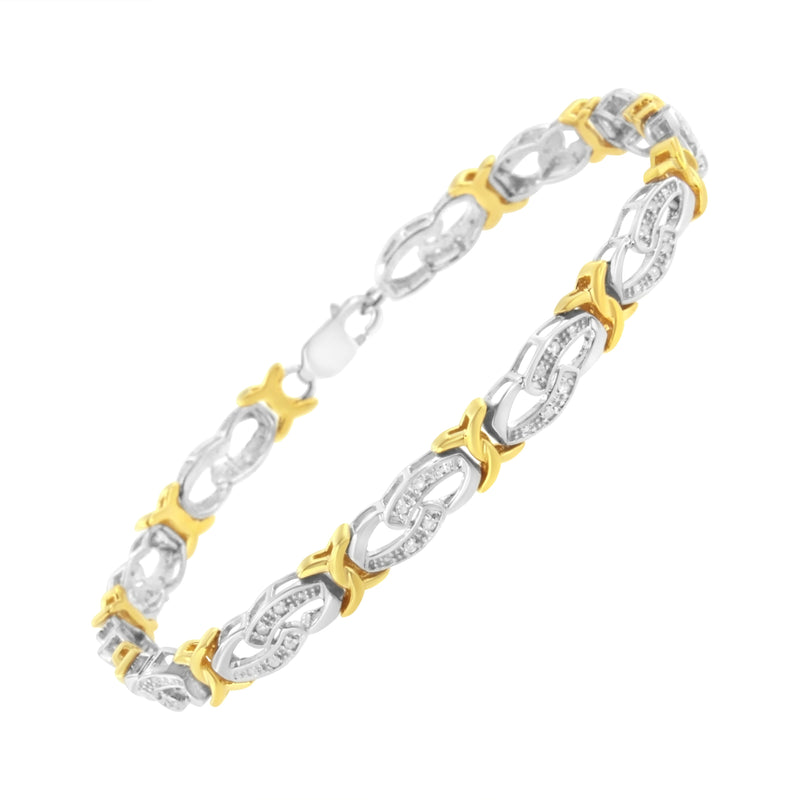 Bids.com 10k Yellow Gold Plated Sterling Silver 1/4 cttw Diamond Infinity and X Link Bracelet (I-J Clarity, I2-I3 Color) - Size 7.25" Bracelets