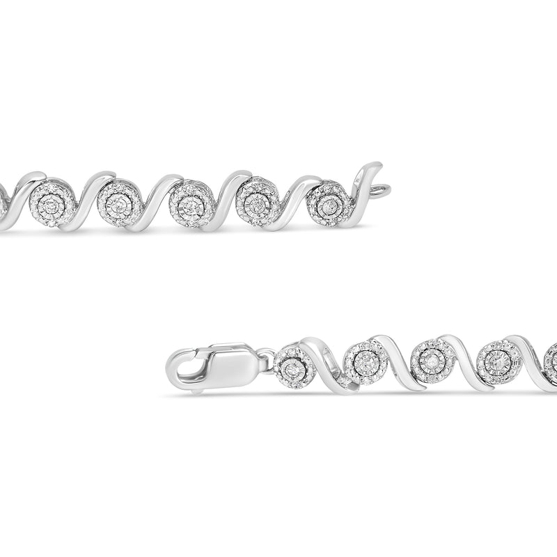 Bids.com .925 Sterling Silver 1/2 Cttw Round Diamond Halo S-Link Bracelet (I-J Color, I2-I3 Clarity) - 7.25" Bracelets