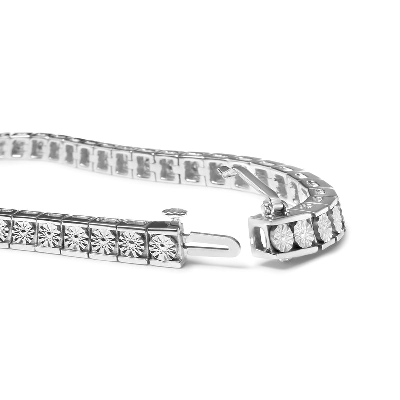 Bids.com .925 Sterling Silver 1/4 Cttw Miracle Set Diamond and Bead Link 7.25" Tennis Bracelet (I-J Color, I2-I3 Clarity) Bracelets