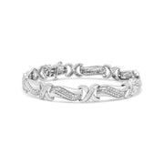 Bids.com .925 Sterling Silver 1 3/4 Cttw Diamond Wave and X Link Tennis Bracelet (I-J Color, I3 Clarity) - 7" Bracelets