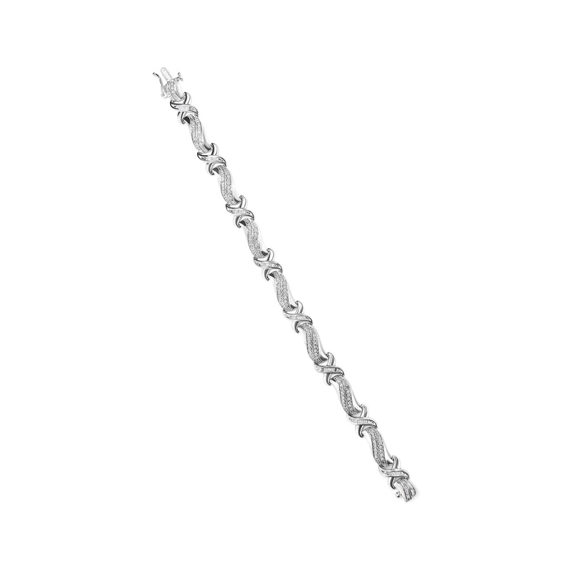 Bids.com .925 Sterling Silver 1 3/4 Cttw Diamond Wave and X Link Tennis Bracelet (I-J Color, I3 Clarity) - 7" Bracelets