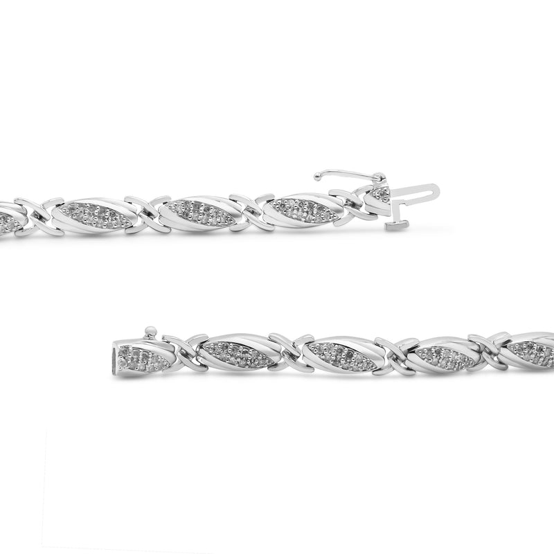 Bids.com .925 Sterling Silver 1.00 Cttw Round Diamond X-Link Bracelet (I-J Color, I2-I3 Clarity) - Size 7.25" Bracelets