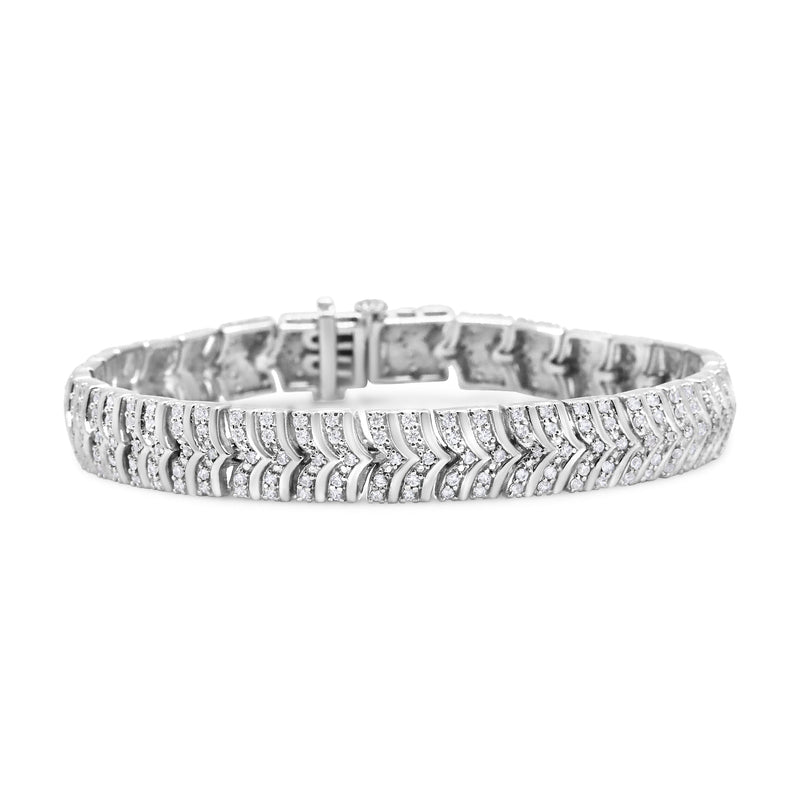 Bids.com .925 Sterling Silver 3.00 Cttw Diamond Chevron Link Bracelet (I2-I3 Clarity, I-J Color) - Size 7.25" Bracelets