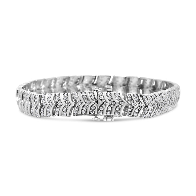 Bids.com .925 Sterling Silver 3.00 Cttw Diamond Chevron Link Bracelet (I2-I3 Clarity, I-J Color) - Size 7.25" Bracelets