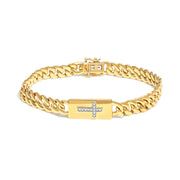 Bids.com 14K Yellow Gold Plated .925 Sterling Silver Diamond Accent Inlaid Cross Cuban Link Bracelet (I-J Color, I3 Clarity)-  7.25" Bracelets