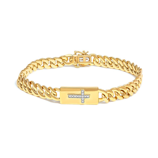 Bids.com 14K Yellow Gold Plated .925 Sterling Silver Diamond Accent Inlaid Cross Cuban Link Bracelet (I-J Color, I3 Clarity)-  7.25" Bracelets
