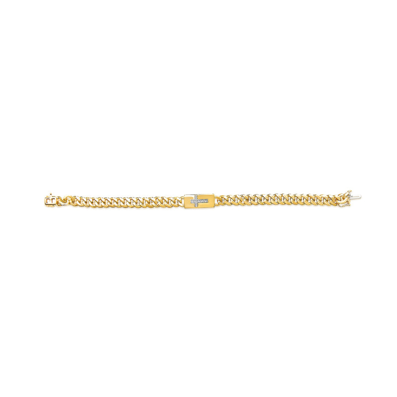 Bids.com 14K Yellow Gold Plated .925 Sterling Silver Diamond Accent Inlaid Cross Cuban Link Bracelet (I-J Color, I3 Clarity)-  7.25" Bracelets