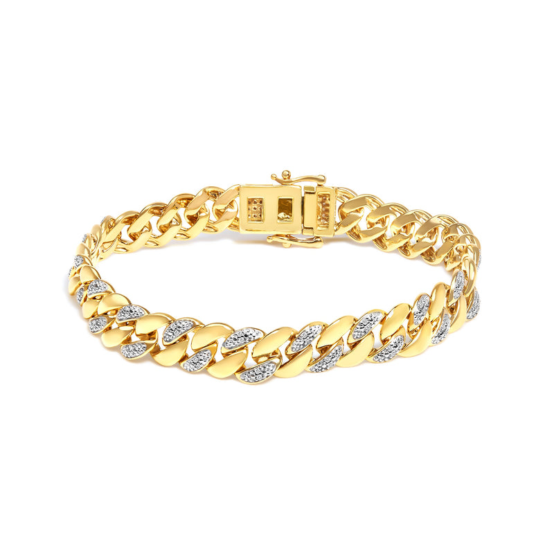 Bids.com 14K Yellow Gold Plated .925 Sterling Silver 3/8 Cttw Diamond Cuban Bracelet (I-J Color, I3 Clarity) - 7.25" Bracelets