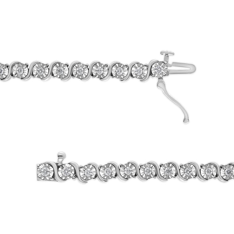 Bids.com 14K White Gold 1.00 Cttw Lab Grown Diamond Round Miracle Plate and "S" Link Tennis Bracelet (F-G Color, VS2-SI1 Clarity) Size 7" Bracelets