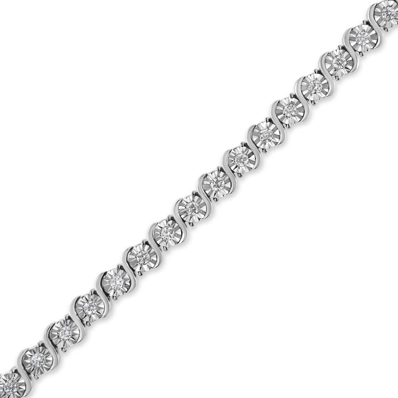 Bids.com 14K White Gold 1.00 Cttw Lab Grown Diamond Round Miracle Plate and "S" Link Tennis Bracelet (F-G Color, VS2-SI1 Clarity) Size 7" Bracelets