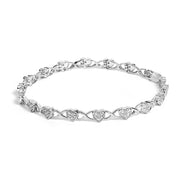 Bids.com .925 Sterling Silver Diamond Accent Heart Link Bracelet (I-J Color, I3 Clarity) - 7.25" Bracelets