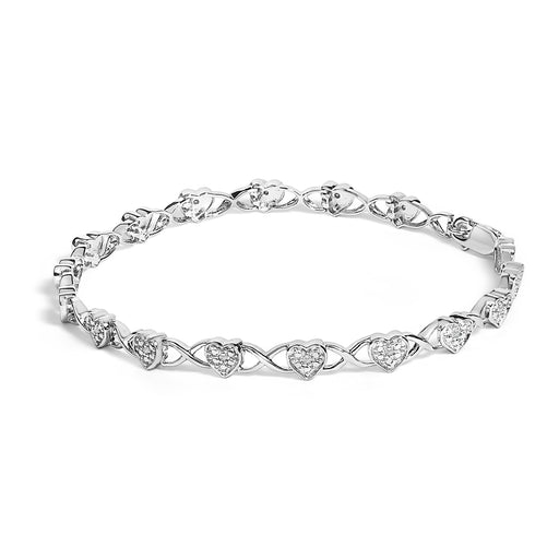 Bids.com .925 Sterling Silver Diamond Accent Heart Link Bracelet (I-J Color, I3 Clarity) - 7.25" Bracelets