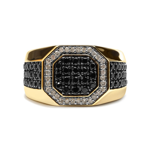 Bids.com Men's 10K Yellow Gold 1 1/4 Cttw White and Treated Black Diamond Octagonal Halo Band Ring (I-J Color, I2-I3 Clarity) - Ring Size 10 Rings