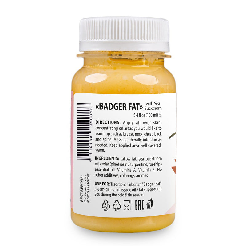 SiberianGreen.com Siberian Badger Fat Cream-Gel – Warming Formula with Eucalyptus, Mint, and Red Pepper | 100ml Massage Oil