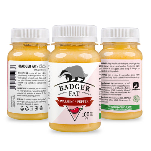 SiberianGreen.com Siberian Badger Fat Cream-Gel – Warming Formula with Eucalyptus, Mint, and Red Pepper | 100ml Massage Oil