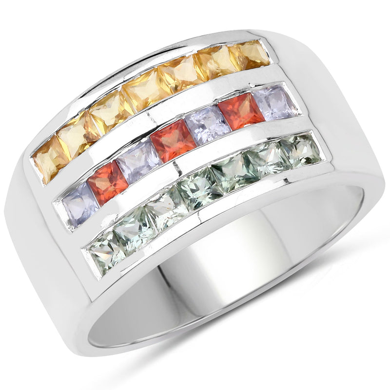 Bids.com 1.69 Carat Genuine Multi Sapphire .925 Sterling Silver Ring Rings