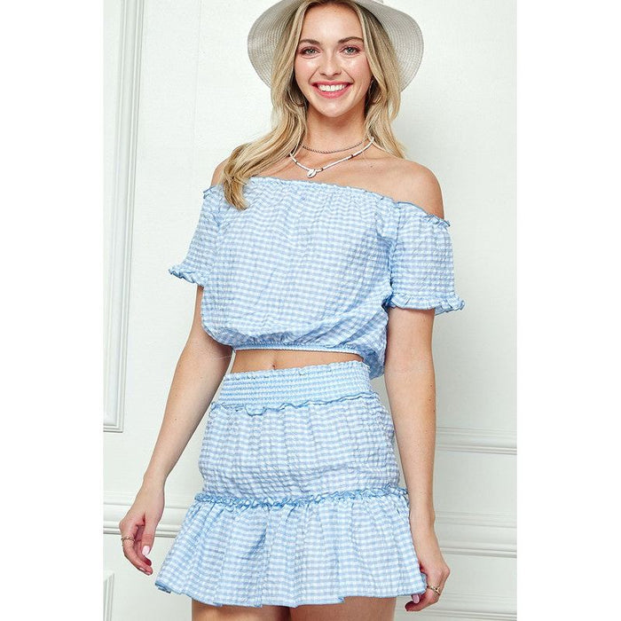 GINGHAM SEERSUCKERTOP AND SKIRT SET