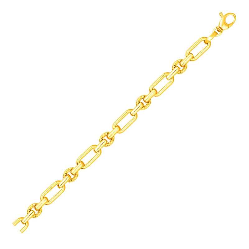 Bids.com 14k Yellow Gold Polished and Textured Link Bracelet Bracelets