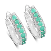 Bids.com 3.42 Carat Genuine Emerald and White Diamond .925 Sterling Silver Earrings Earrings