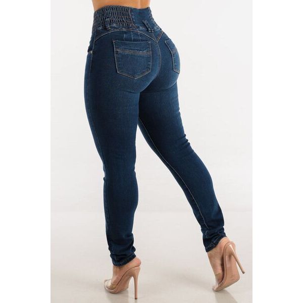 Mill's Beauty Supply High Waist Buttoned Skinny Hip Lifting Jeans