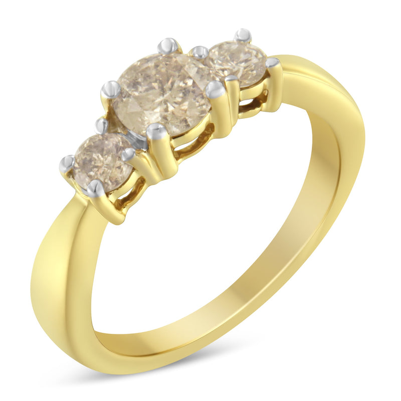 Bids.com 10K Yellow Gold Three Stone Diamond Band Ring (1.00 cttw, J-K Color, I2-I3 Clarity) Rings