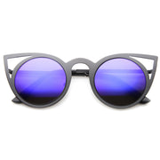 zeroUV Women's Laser Cut Round Metal Mirror Lens Sunglasses A102 Sunglasses