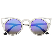 zeroUV Women's Laser Cut Round Metal Mirror Lens Sunglasses A102 Sunglasses