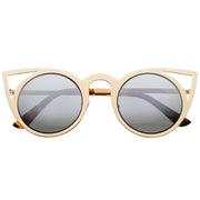 zeroUV Women's Laser Cut Round Metal Mirror Lens Sunglasses A102 Sunglasses