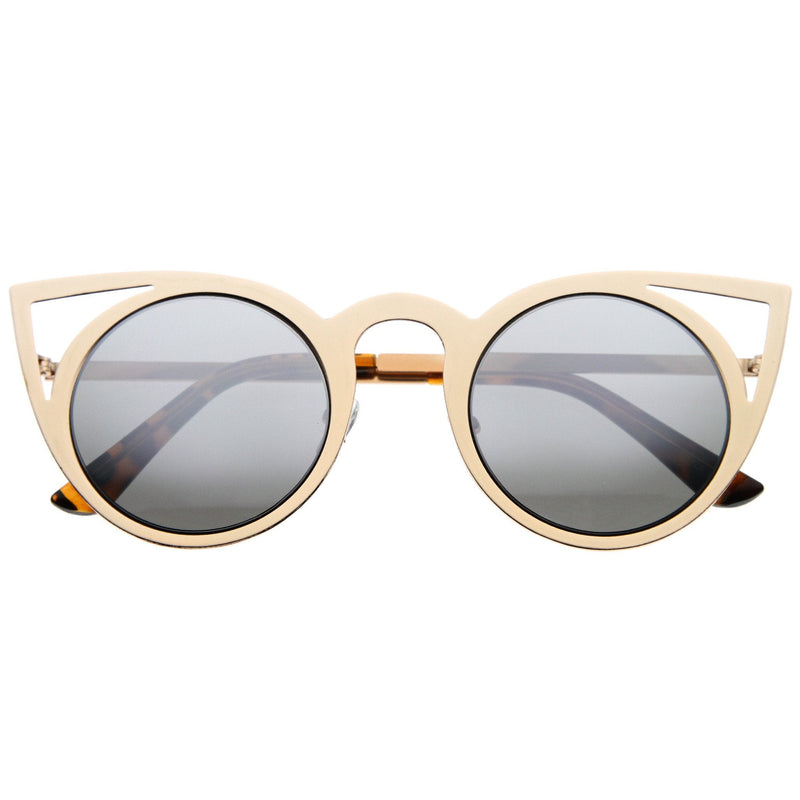 zeroUV Women's Laser Cut Round Metal Mirror Lens Sunglasses A102 Sunglasses