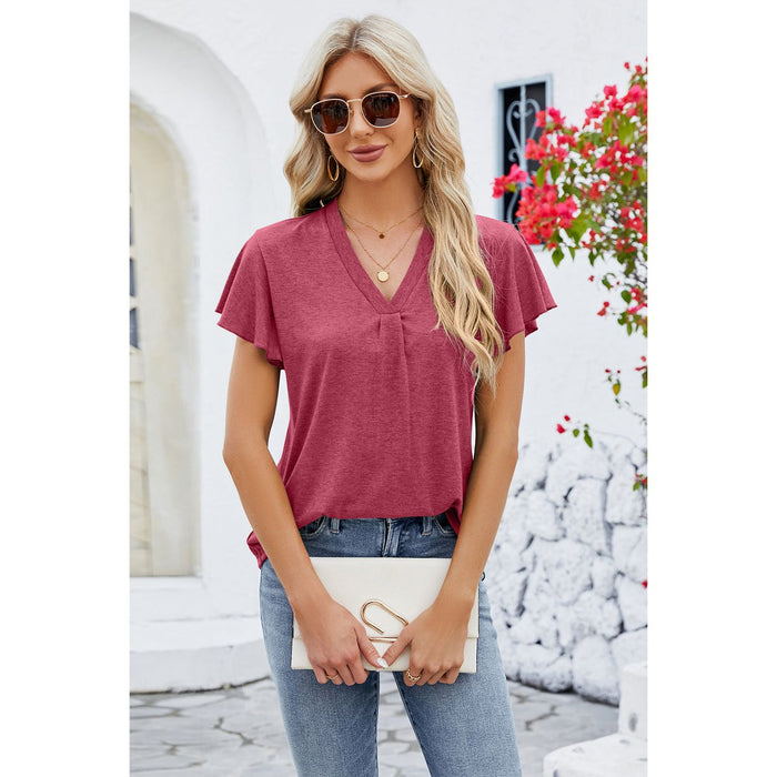 V-Neck Flutter Sleeve T-Shirt